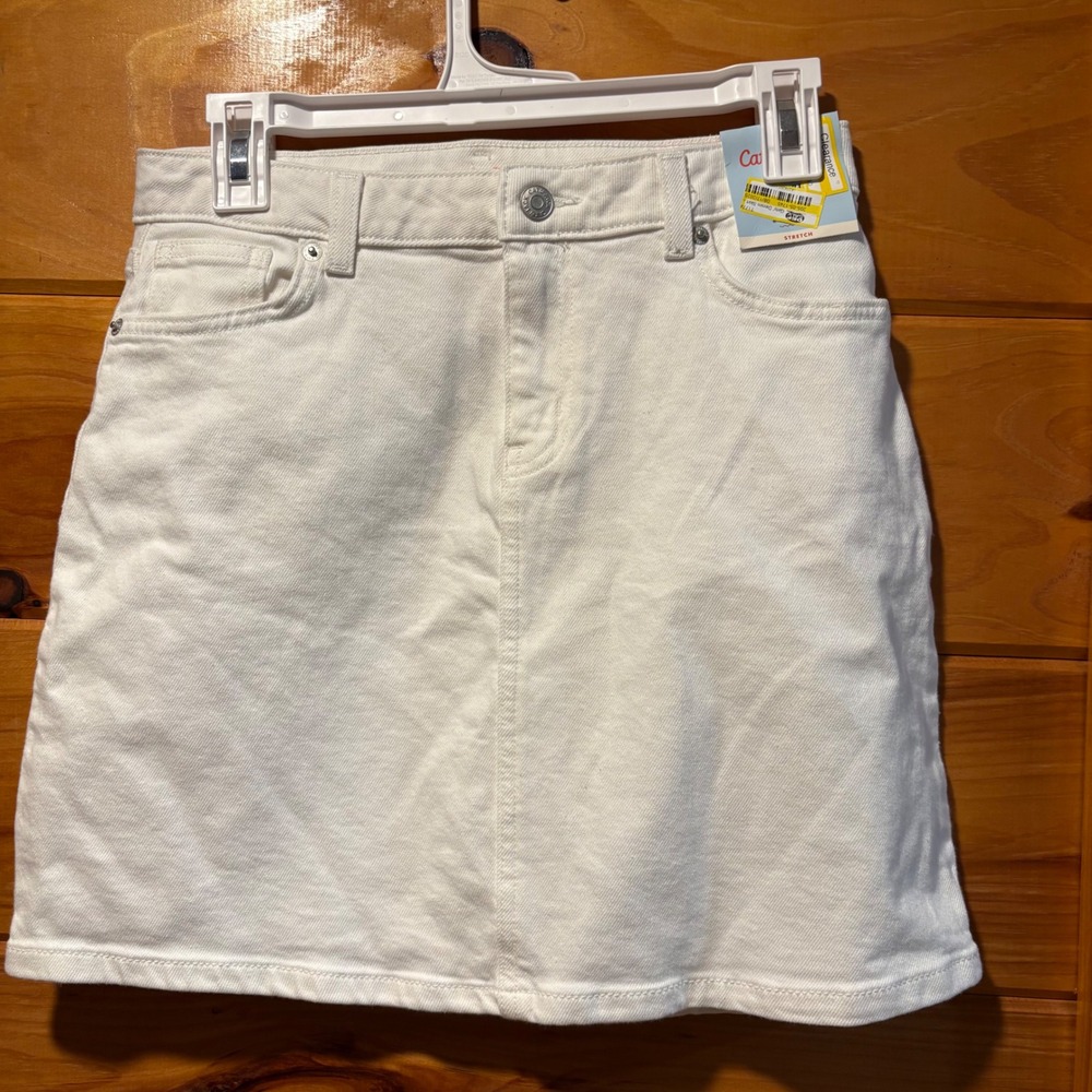 Cat & Jack Girls White Stretch Denim Jean Skirt Size XL 14 NWT